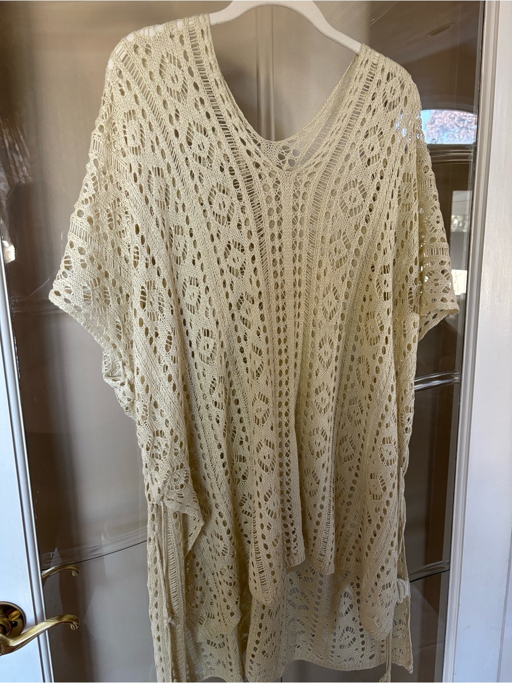 Light Cream Crochet V-Neck Women's Top